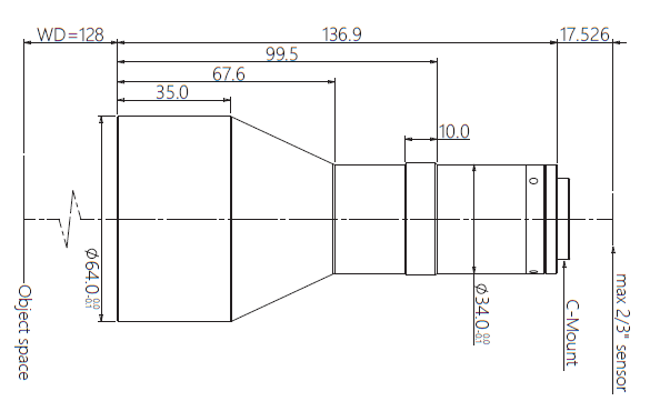 Mechanical Drawing LCM-TELECENTRIC-0.238X-WD128-1.5-NI