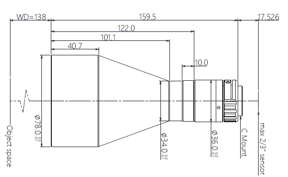 Mechanical Drawing LCM-TELECENTRIC-0.204X-WD138-1.5-NI
