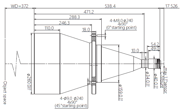 Mechanical Drawing LCM-TELECENTRIC-0.085X-WD372-1.1-NI