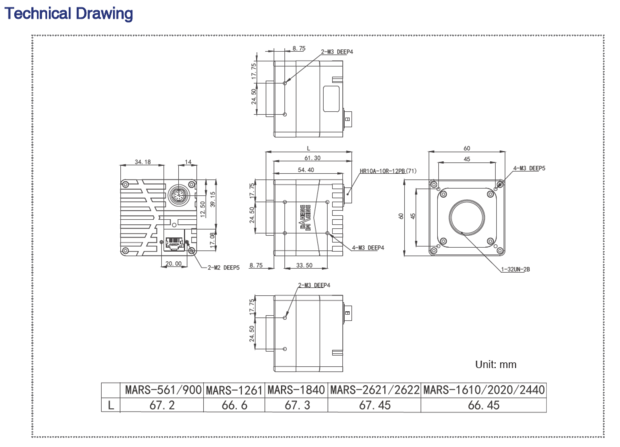 Mechanical drawing and dimensions of 20MP 10GigE Vision Camera Color with Sony IMX541 sensor, model MARS-2020-42GTC