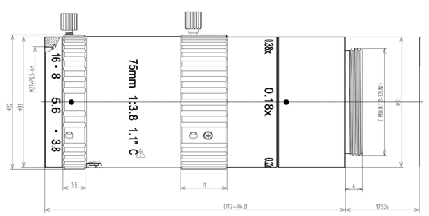 Mechanical Drawing LCM-12MP-75MM-F3.8-1.1-ND1