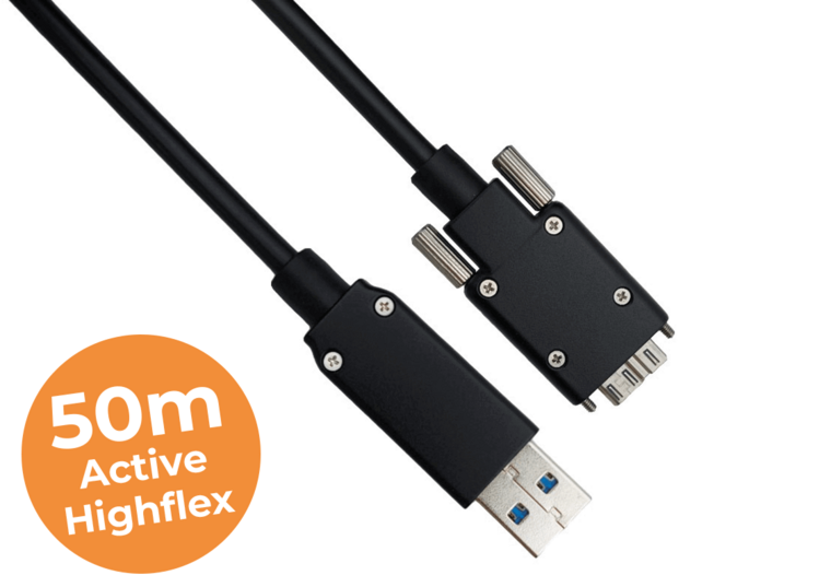 50-meter USB3 active highflex cable, Screw lock, Industrial grade, Active highflex cable